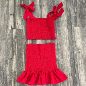Red Crop Top & Skirt Set